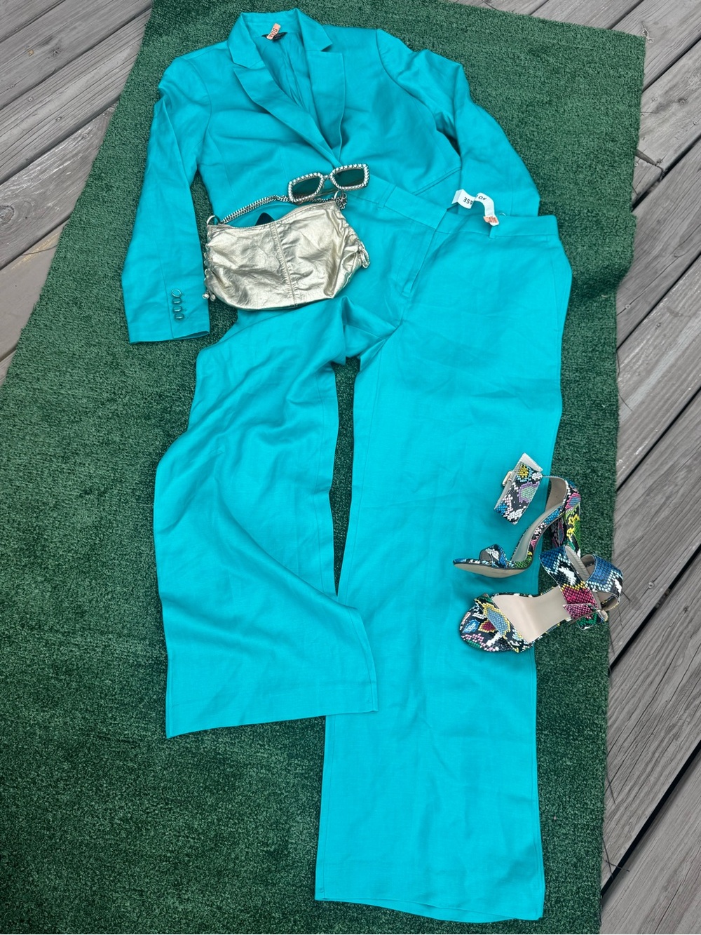 Ann Taylor Turquoise Silk Wide-Leg Pants suit
